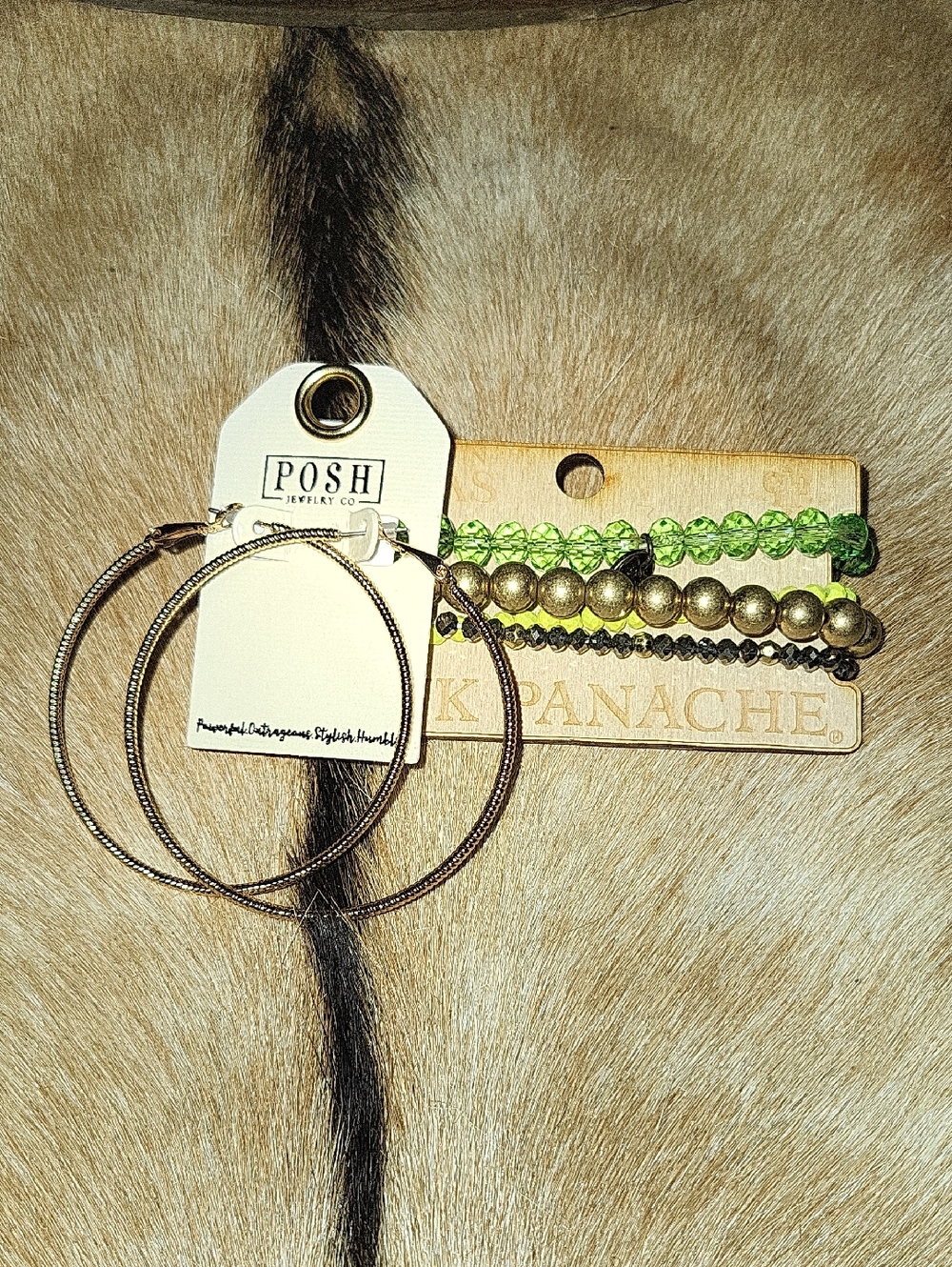 POSH Lime Green Bead & Gold Hoop Earring Set